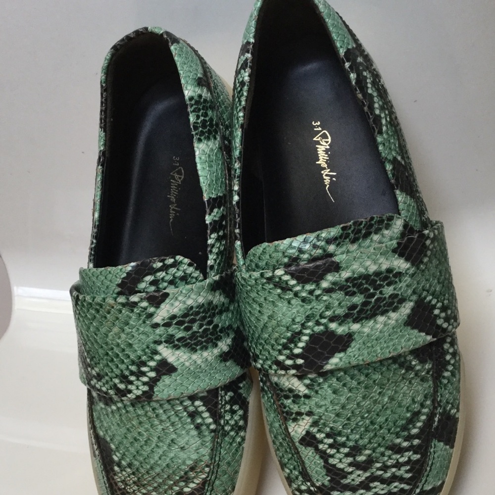 3.1 PHILLIP LIM 38.5 leather snake sneakers bl gr